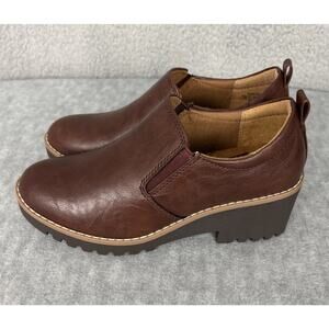 New! EuroSoft By Sofft Shoes Womens 7M Slip On Clogs Wedge Heels Redwood Leather